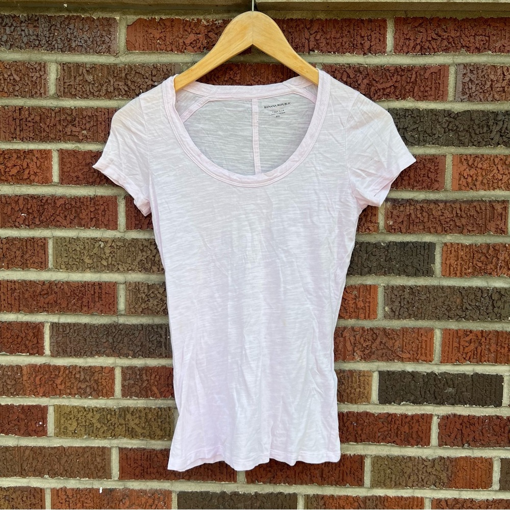 Banana Republic Light Pink Cozy Slub Scoop Neck Short Sleeve Shirt Top